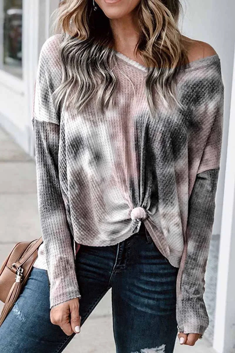Damen lässiges Oversized Oberteil mit Spitzenhemd Detail und modischem Knoten EB
