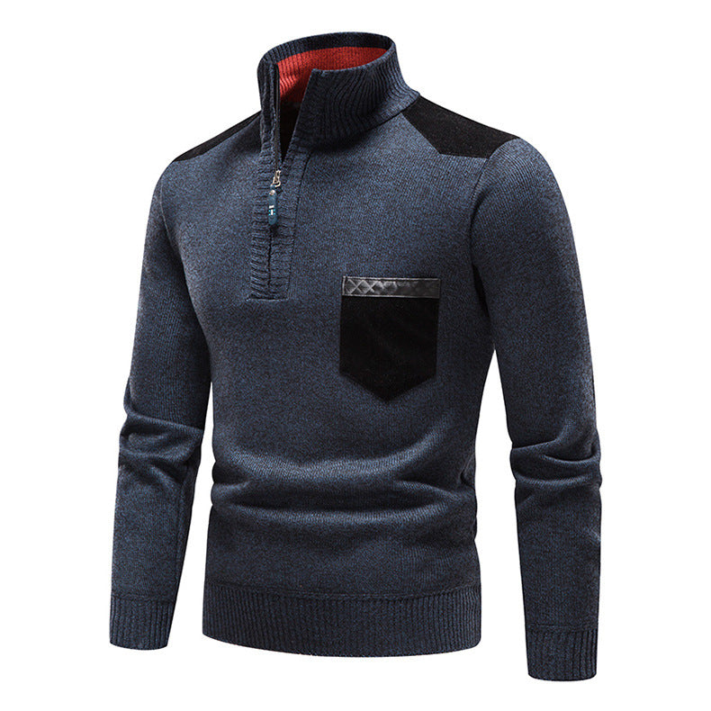 Herren hochwertiger Strickpullover mit modernem Reißverschluss und praktischer Brusttasche EB