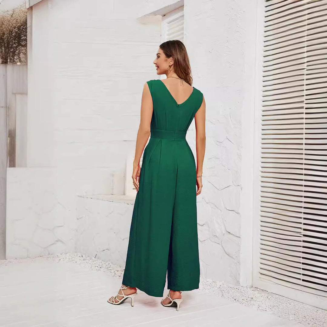 Damen Jumpsuit mit V-Ausschnitt und weitem Bein EB