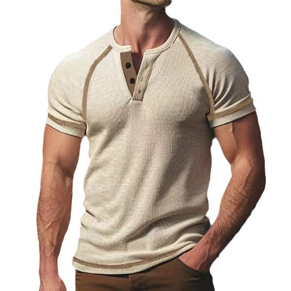 Herren Kurzarm-Henley-Shirt aus atmungsaktivem Strukturmaterial mit dekorativer Knopfleiste EB
