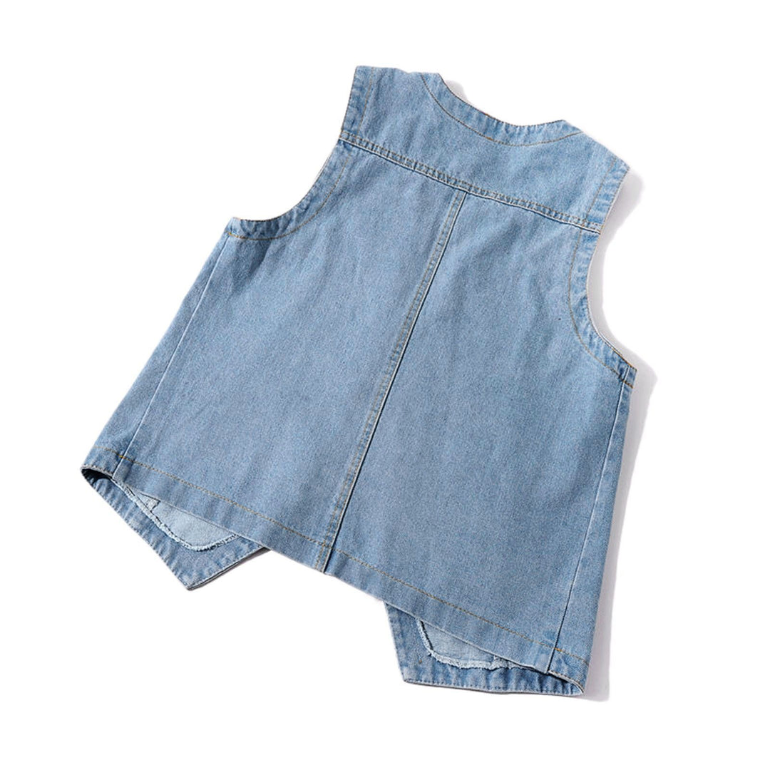 Damen lässige Denim-Weste mit Knopfdetails und aufgesetzten Taschen EB