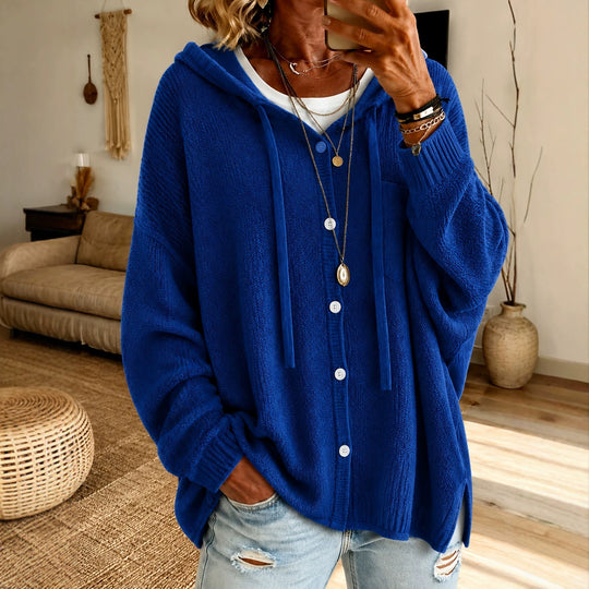 Damen Kapuzen-Cardigan aus strukturiertem Feinstrick mit Knopfleiste EB