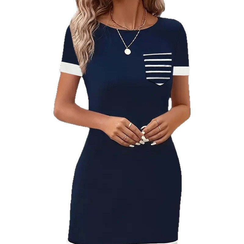 Damen Freizeitkleid mit modischem Streifendesign und praktischer Brusttasche EB