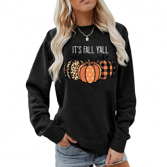 Damen nan lässiges Herbst Sweatshirt mit Kürbismotiv und Rundhalsausschnitt EB