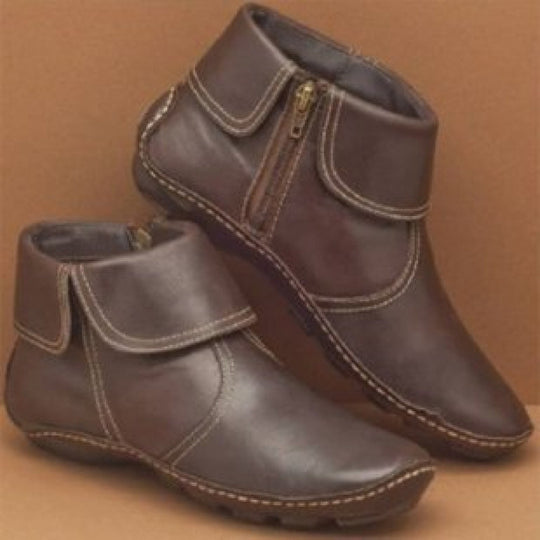 Damen nan knöchelhohe Lederoptik-Stiefelette mit umlegbarer Manschette und seitlichem Reißverschluss EB