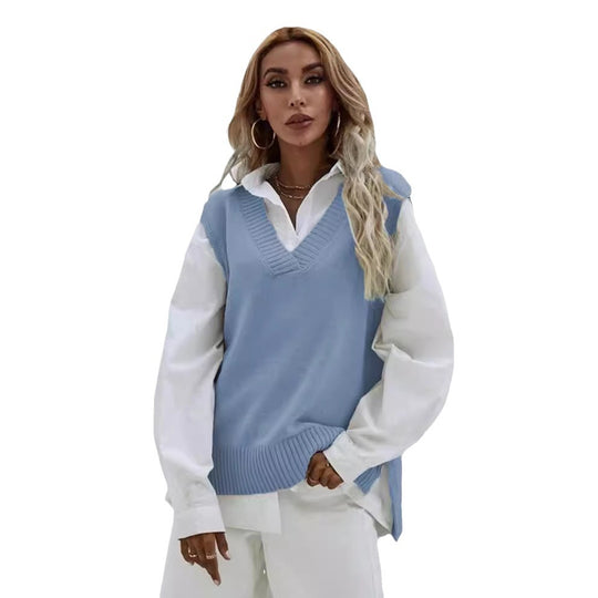 Damen Strickweste mit V-Ausschnitt und breitem Rippdesign EB