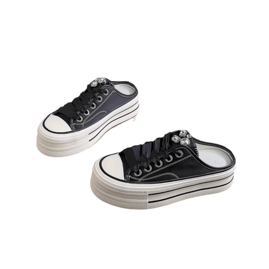 Damen Plateau Sneaker mit glänzenden Akzenten und modischem Schnürdesign EB