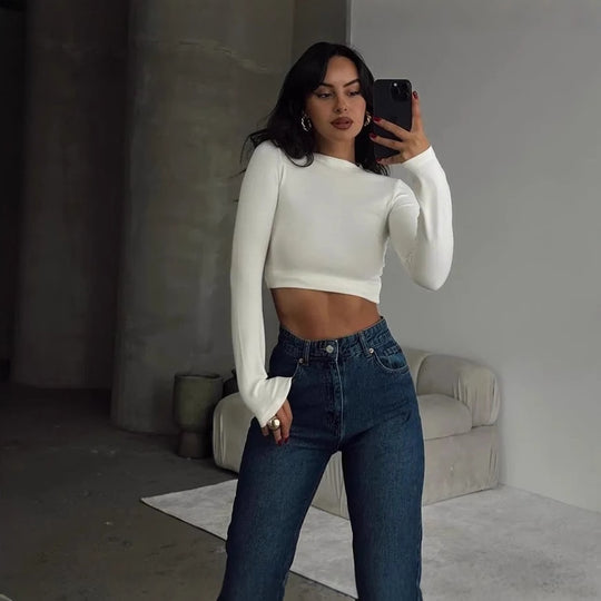 Damen modisches Trocken-Fit Crop-Top mit Stehkragen EB