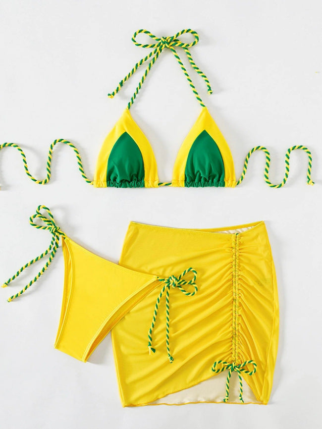 Damen Triangel-Bikini mit schickem Rock und verstellbaren Bändern EB