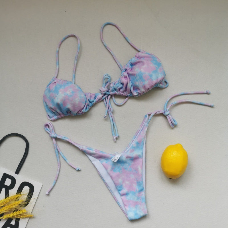 Damen Triangel-Bikini-Set mit verspielten Bindebändern und schickem Farbkontrast EB