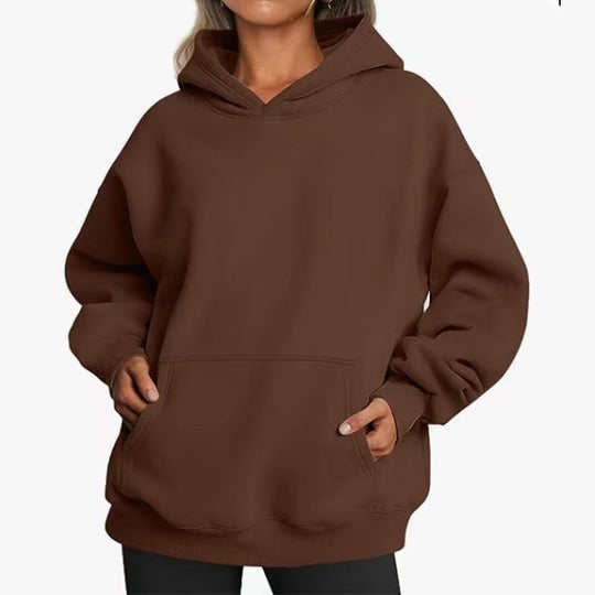 Damen nan extralanger Oversize-Kapuzenpullover im Boxy-Schnitt mit Kängurutasche und geripptem Abschluss EB