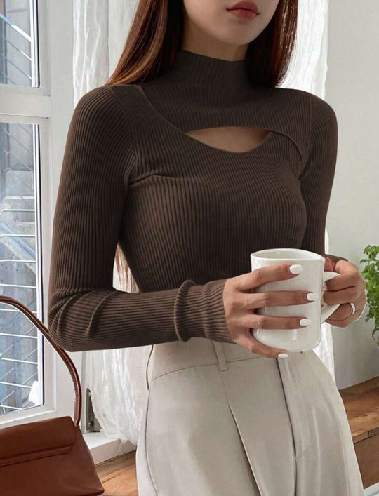 Damen Elegantes Langarm-Oberteil mit schickem Auschnitt EB