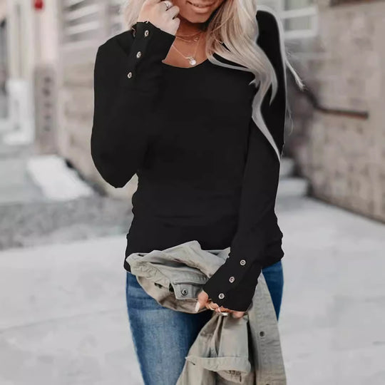 Damen Langarm-Shirt mit eleganten Knopfdetails EB