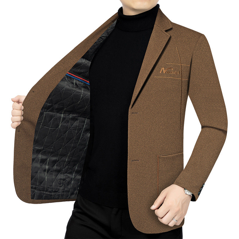 Herren elegantes halbgefüttertes Struktur-Sakko mit gesteppter Thermo-Innenfütterung und aufgesetzten Taschen EB