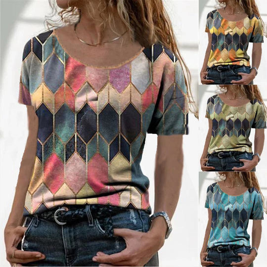 Damen Kurzarm Oberteil mit geometrischem Muster EB
