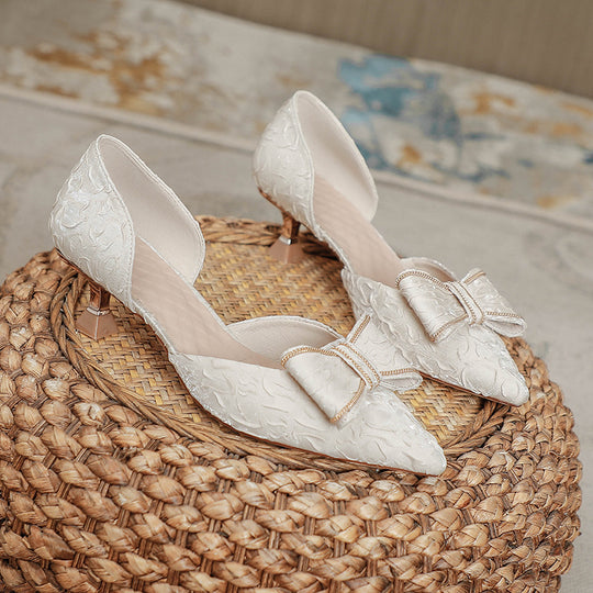 Damen Elegante Slippers mit dekorativer Schleifenapplikation und feinem Spitzenmuster EB
