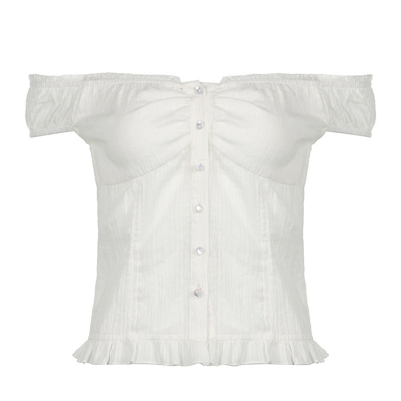 Damen Off-Shoulder Bluse mit Rüschensaum EB