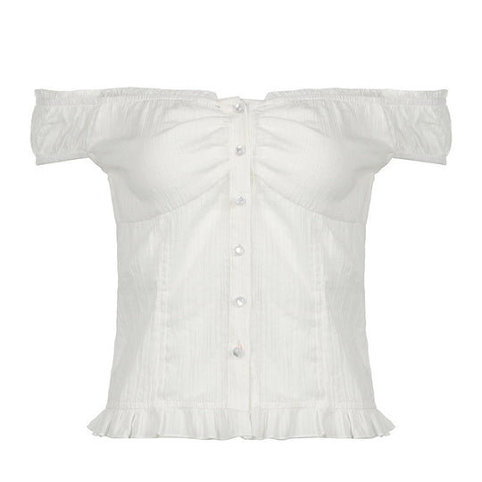 Damen Off-Shoulder Bluse mit Rüschensaum EB