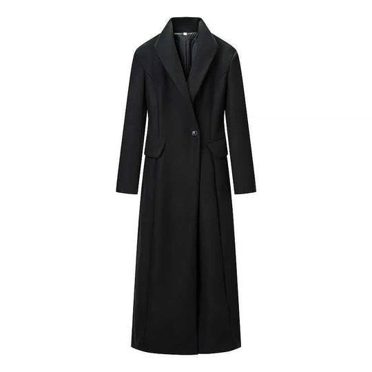 Damen nan Maxilanger Wollmixmantel mit taillierter Silhouette, Reverskragen und Pattentaschen EB