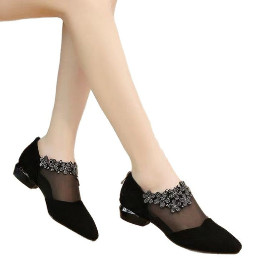 Damen elegante Ballerinas mit transparenten Einsätzen und verzierten Details EB