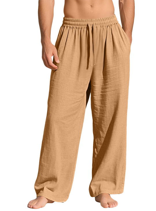 Herren nan leichte Leinen-Loungehose mit elastischem Bund und Seitentaschen EB