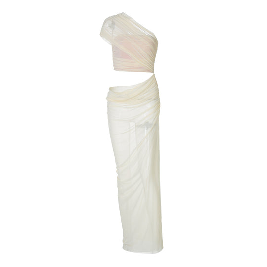 Damen Elegantes Wickelmaxikleid mit asymmetrischem Ausschnitt EB