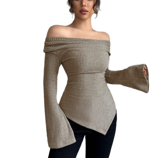 Damen Langarm Shirt mit Rippstruktur und weitem Ärmel EB
