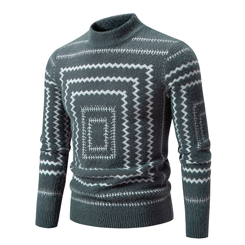 Damen Strickpullover mit geometrischem Muster und hohem Kragen EB