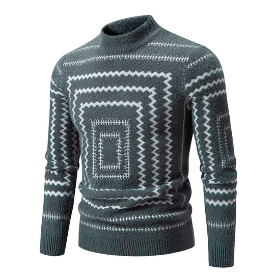 Damen Strickpullover mit geometrischem Muster und hohem Kragen EB