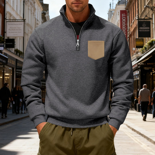Herren modischer Sweatshirt mit halbem Reißverschluss und aufgesetzter Tasche EB