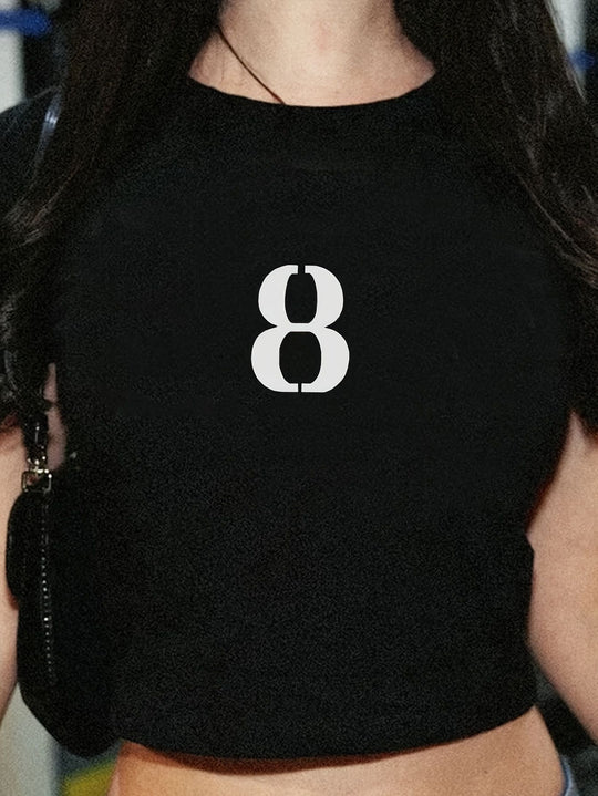 Damen Crop-T-Shirt mit kreativem Totenkopf-Design und figurbetontem Schnitt EB