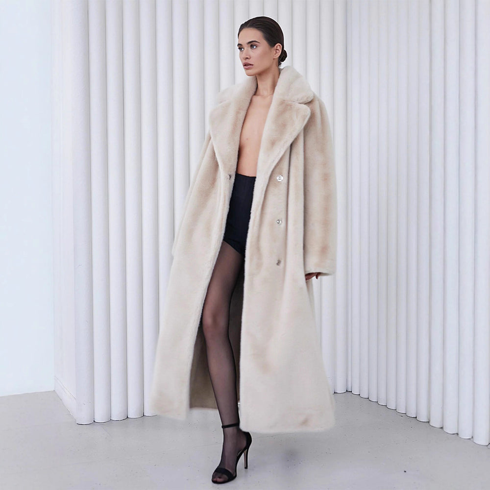 Damen Eleganter, gefütterter Wintermantel mit breitem Revers EB