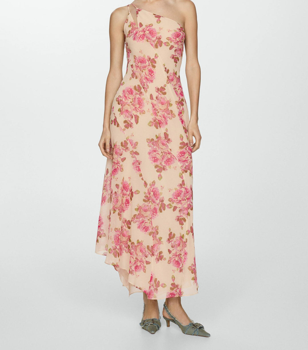 Damen Elegantes asymmetrisches Maxikleid mit floralen Applikationen EB