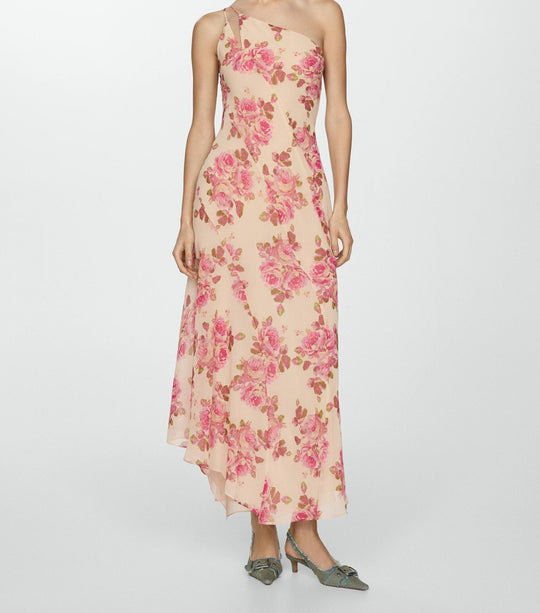 Damen Elegantes asymmetrisches Maxikleid mit floralen Applikationen EB
