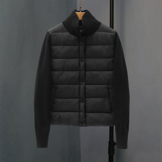 Damen nan gesteppte Hybridjacke mit wattierter Frontpartie, Feinstrickärmeln und hohem Rippenkragen EB