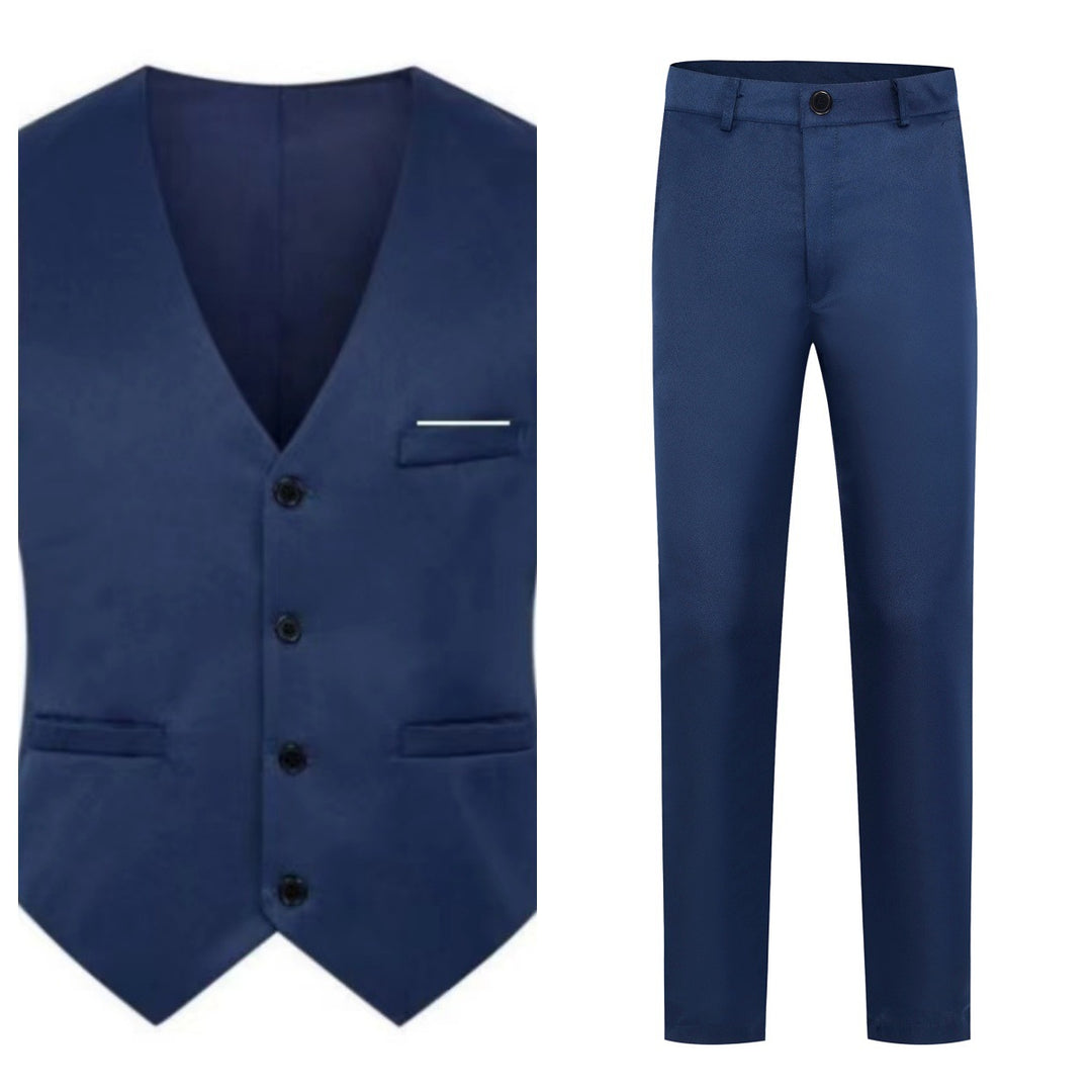 Herren nan elegante Satinweste mit V-Ausschnitt und schmal geschnittene Anzughose EB