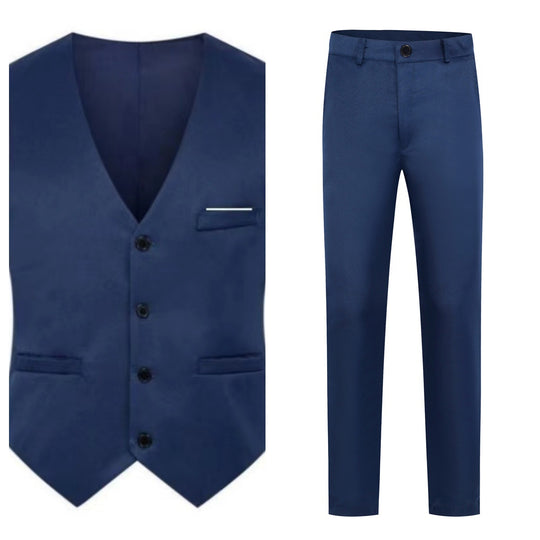 Herren nan elegante Satinweste mit V-Ausschnitt und schmal geschnittene Anzughose EB