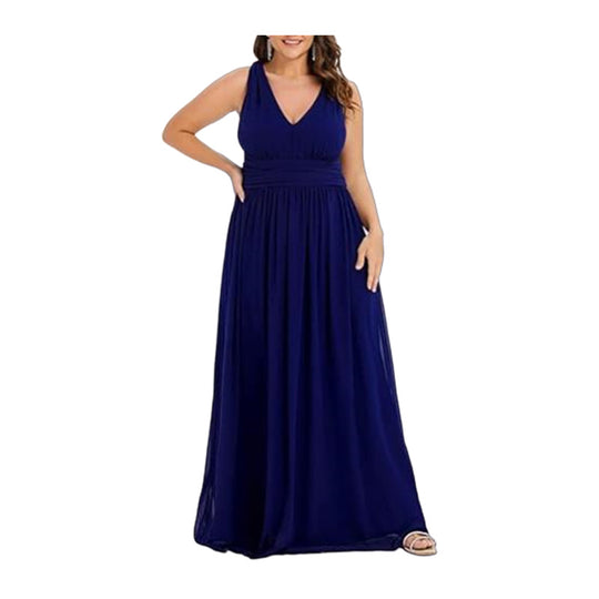 Damen Maxikleid mit eleganter A-Linie und tiefem V-Ausschnitt EB