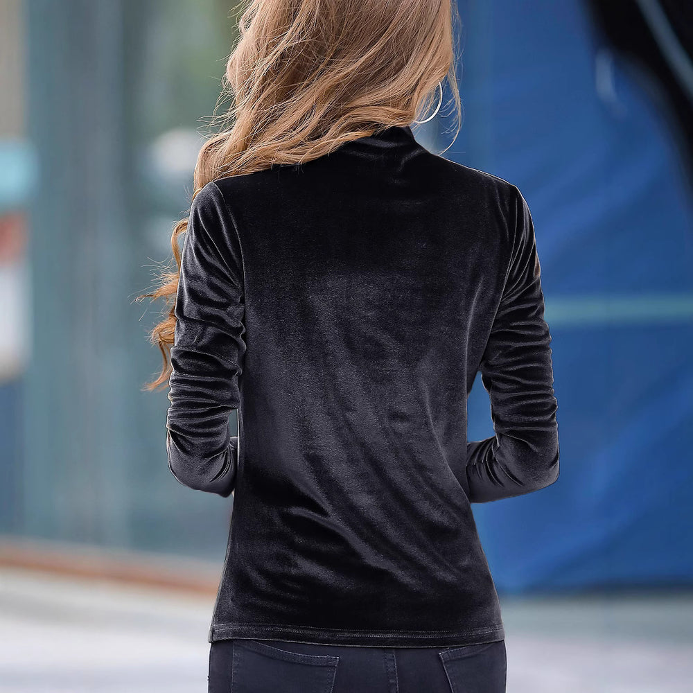 Damen Elegantes Veloursoberteil mit hohem Kragen EB