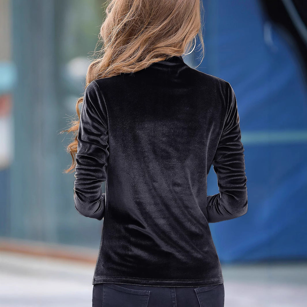 Damen Elegantes Veloursoberteil mit hohem Kragen EB