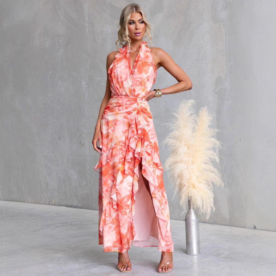 Damen Maxikleid mit fließendem Design und Rüschendetails EB