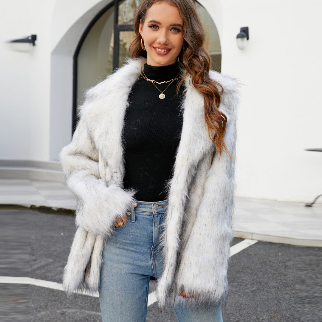 Damen Luxuriöse Kunstfelljacke mit weichem Kragen EB