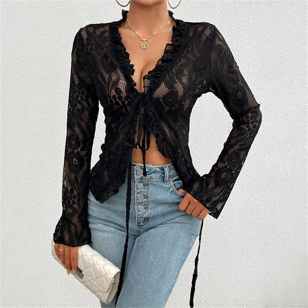 Damen Spitzenbluse mit Rüschen EB