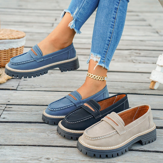 Damen Chunky Loafers mit rutschfester Sohle und dekorativem Riemen EB
