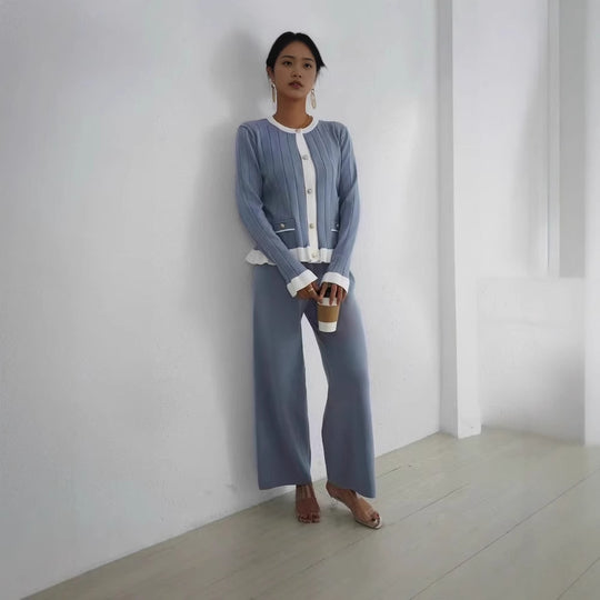 Damen Eleganter Strickanzug mit feinen Rippdetails und zeitlosem Design EB