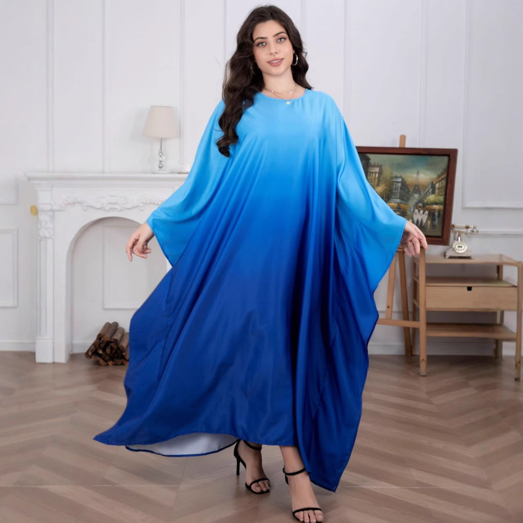Damen Maxikleid mit fließendem Wasserfarben-Muster und weit geschnittenen Ärmeln EB