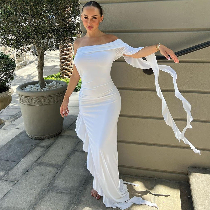 Damen elegantes Wickelkleid mit asymmetrischem Rüschendesign und dekorativem Oberteil EB