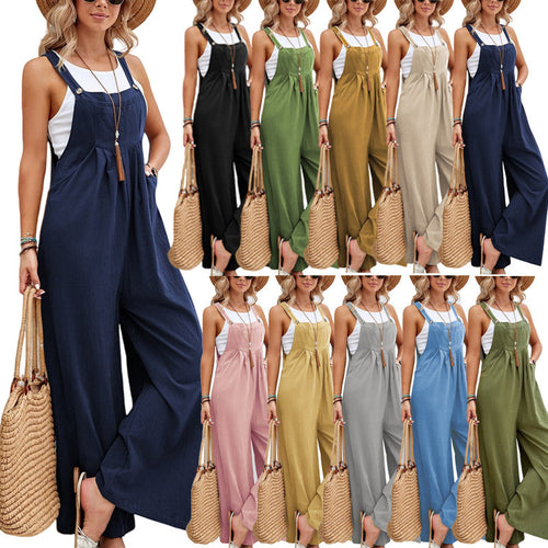Damen Lässiger Jumpsuit mit weitem Bein und verstellbaren Trägern EB