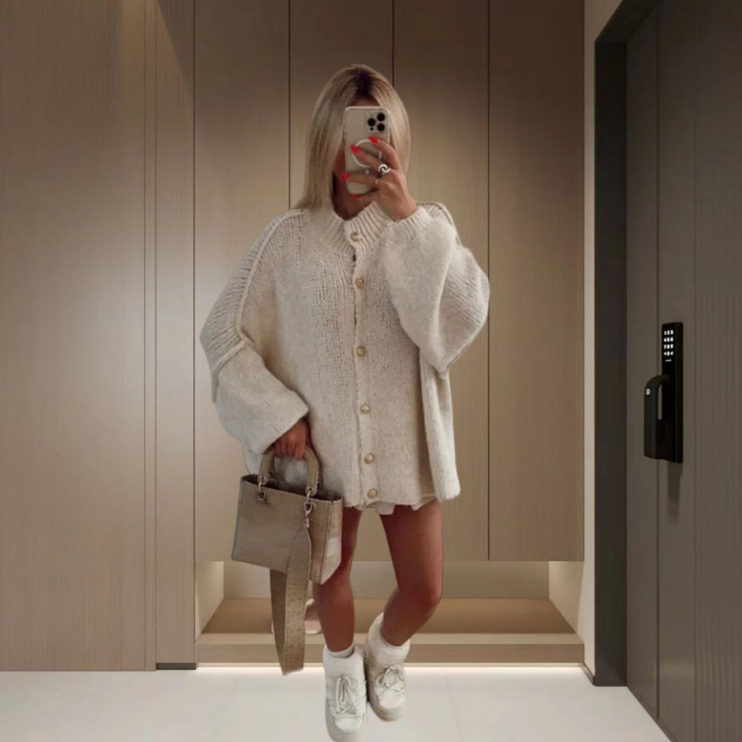 Damen Strickjacke mit weiten Ärmeln und Knopfdetails EB