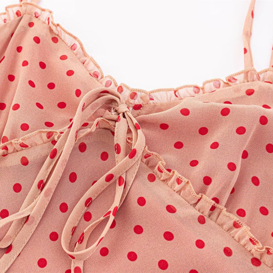 Damen Maxikleid mit schickem Punkte-Muster und verstellbaren Spaghettiträgern EB